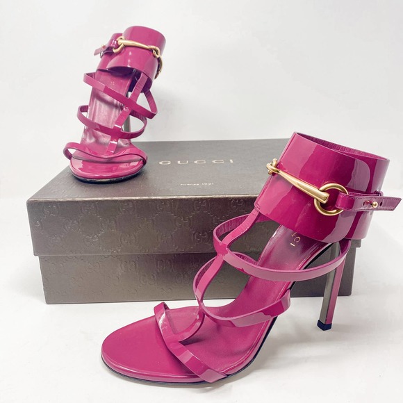 Gucci Shoes - Gucci Pink Ursula Horsebit Sandal Heels EU 38.5 US 8.5 Patent Leather Gladiator